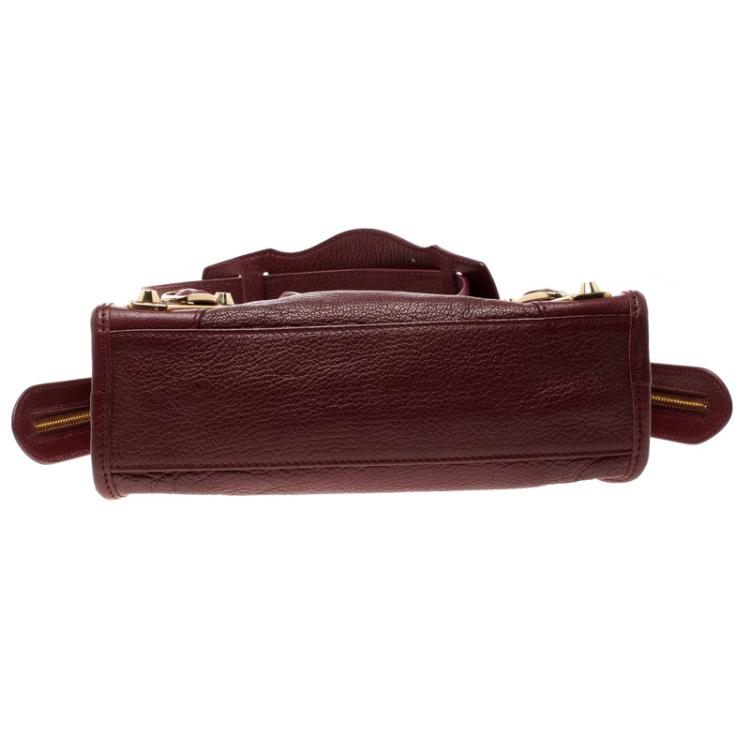Pre Owned Balenciaga Marron Leather Mini Gold Hardware City Bag