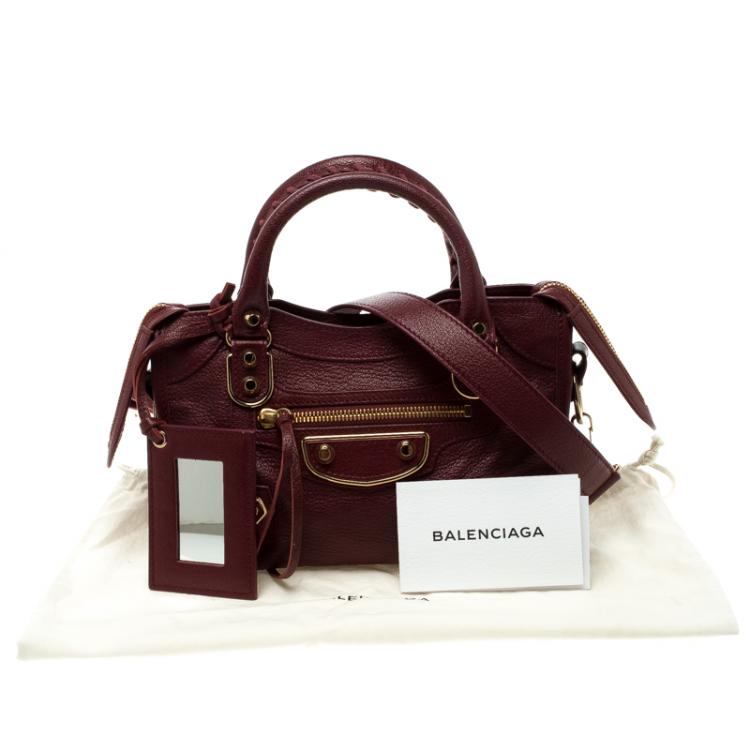 Pre Owned Balenciaga Marron Leather Mini Gold Hardware City Bag