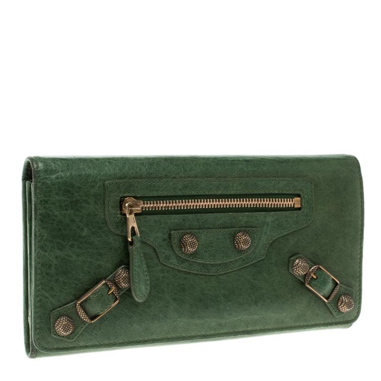 Pre Owned Balenciaga Green Leather Classic Money RGH Continental Wallet