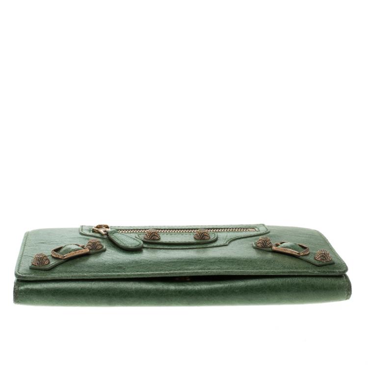 Pre Owned Balenciaga Green Leather Classic Money RGH Continental Wallet