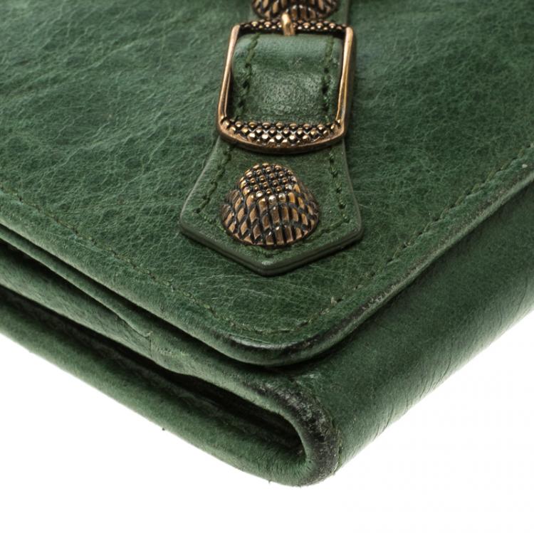 Pre Owned Balenciaga Green Leather Classic Money RGH Continental Wallet