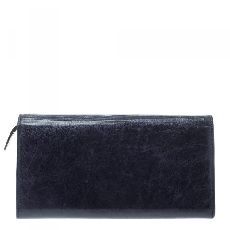 Pre Owned Balenciaga Electric Blue Leather Classic Money Continental Wallet