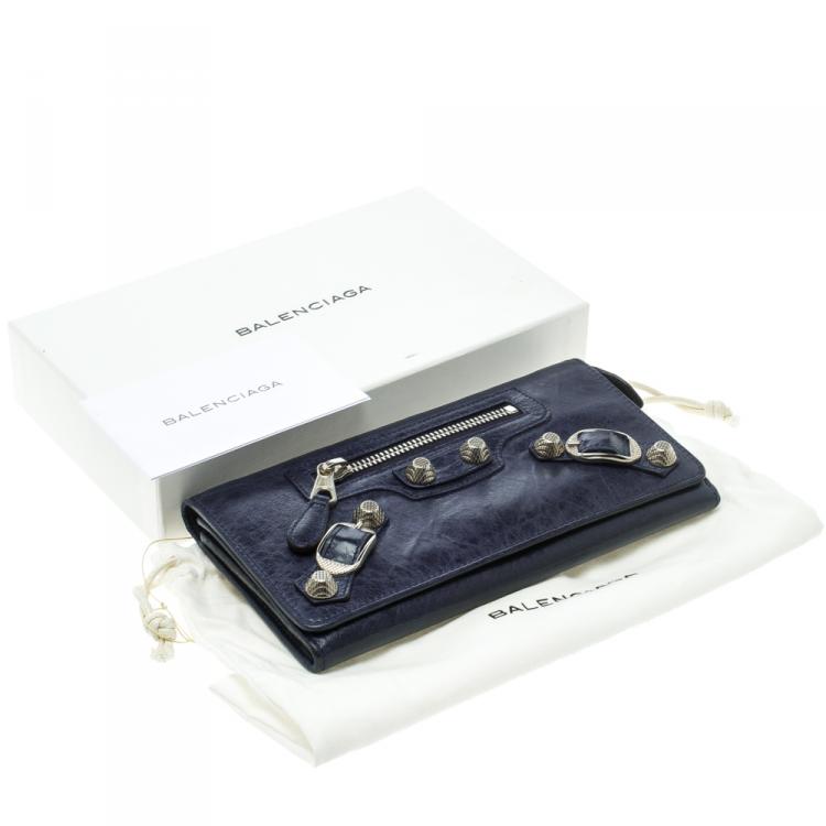Pre Owned Balenciaga Electric Blue Leather Classic Money Continental Wallet