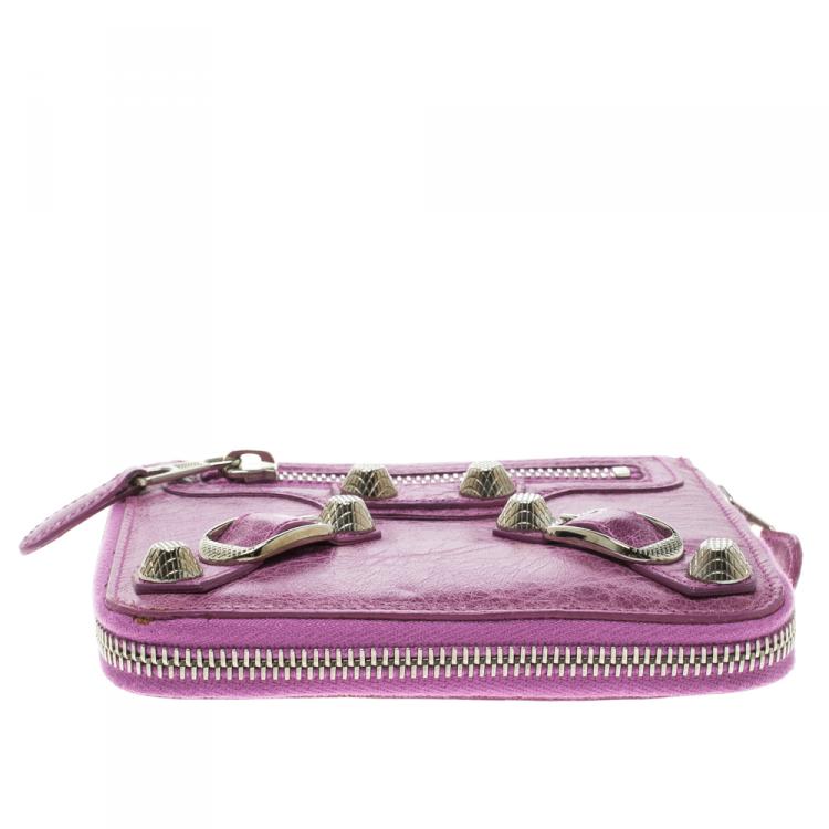 Pre Owned Balenciaga Bubble Gum Leather Silver Mini Compagnon Wallet