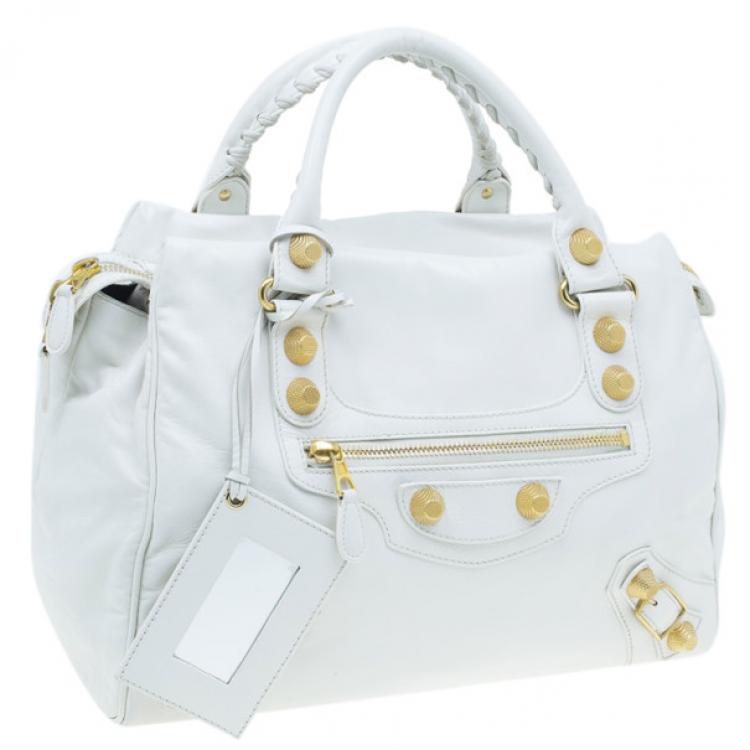 Pre Owned Balenciaga White Leather Giant Midday Bag