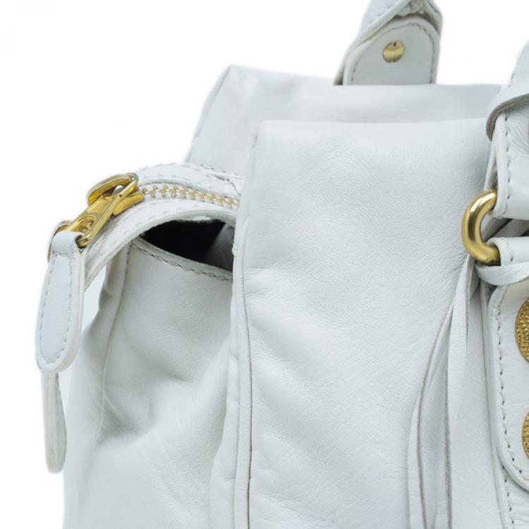 Pre Owned Balenciaga White Leather Giant Midday Bag