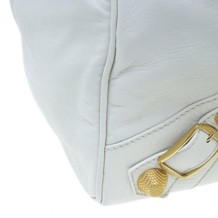 Pre Owned Balenciaga White Leather Giant Midday Bag