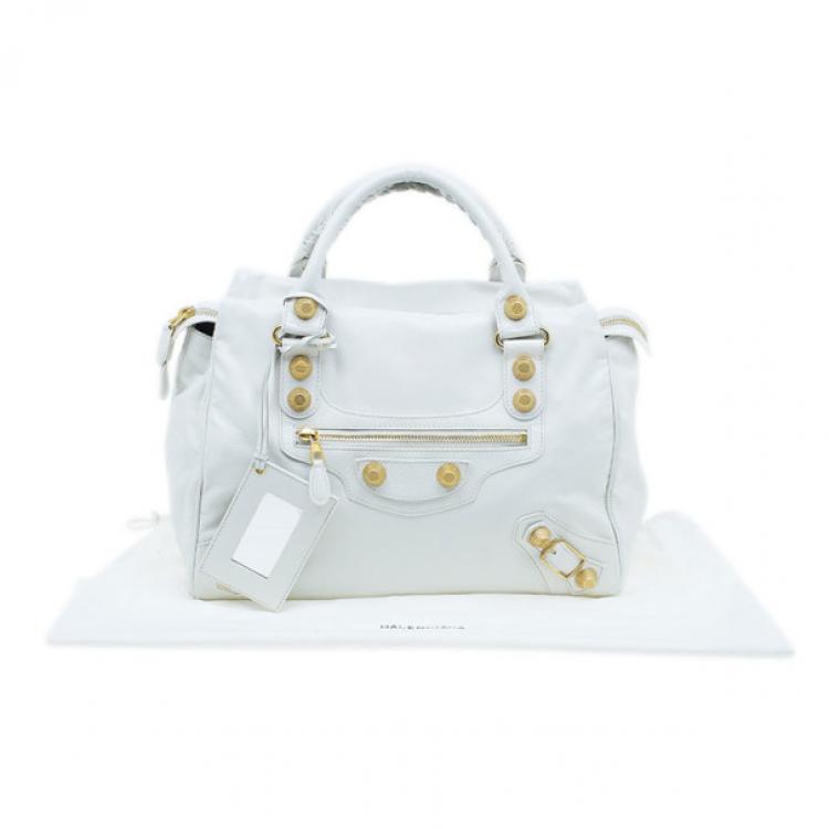 Pre Owned Balenciaga White Leather Giant Midday Bag