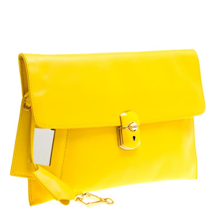 Pre Owned Balenciaga Curry Leather Padlock Clutch