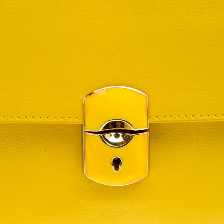 Pre Owned Balenciaga Curry Leather Padlock Clutch