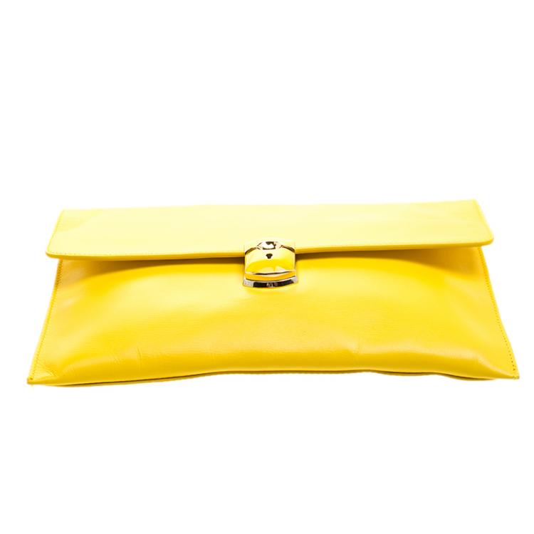 Pre Owned Balenciaga Curry Leather Padlock Clutch