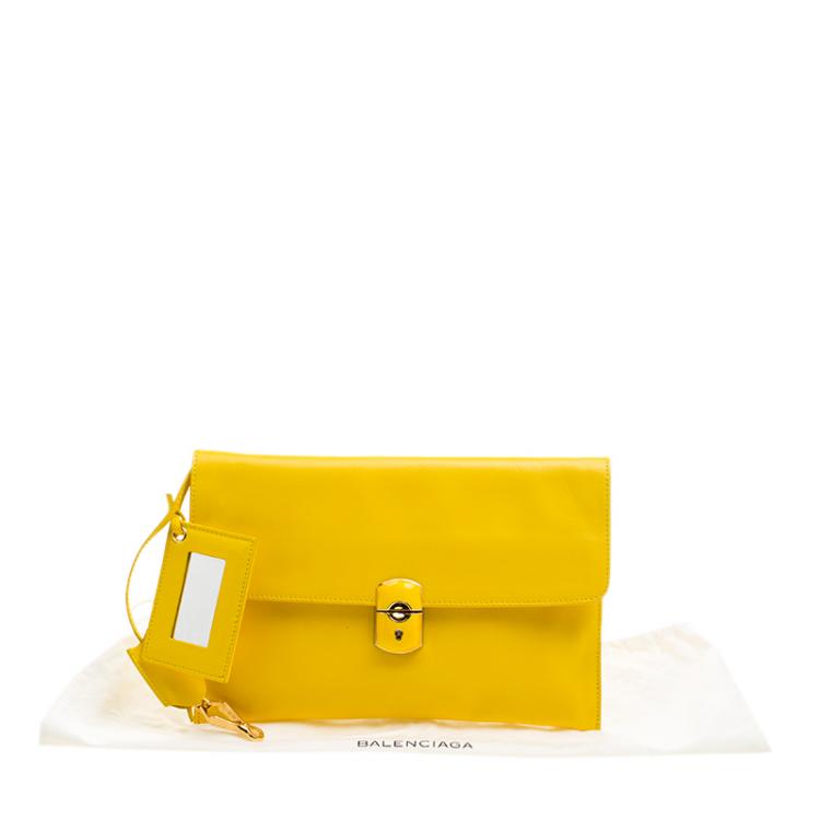 Pre Owned Balenciaga Curry Leather Padlock Clutch
