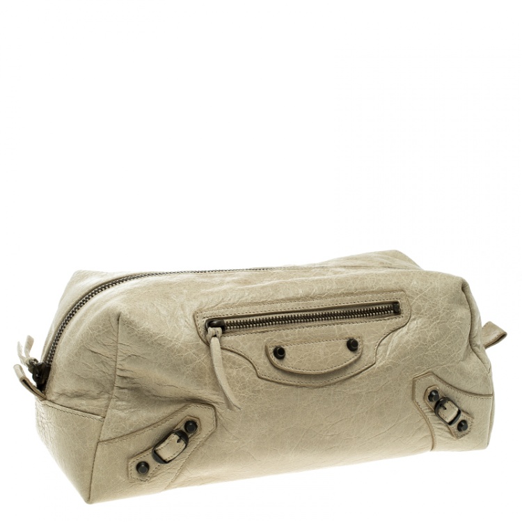 Pre Owned Balenciaga Beige  Leather Cosmetic Pouch