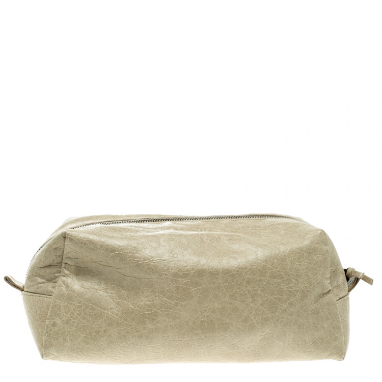Pre Owned Balenciaga Beige  Leather Cosmetic Pouch