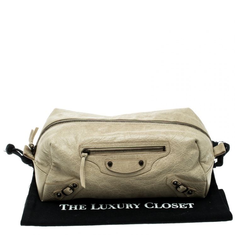 Pre Owned Balenciaga Beige  Leather Cosmetic Pouch