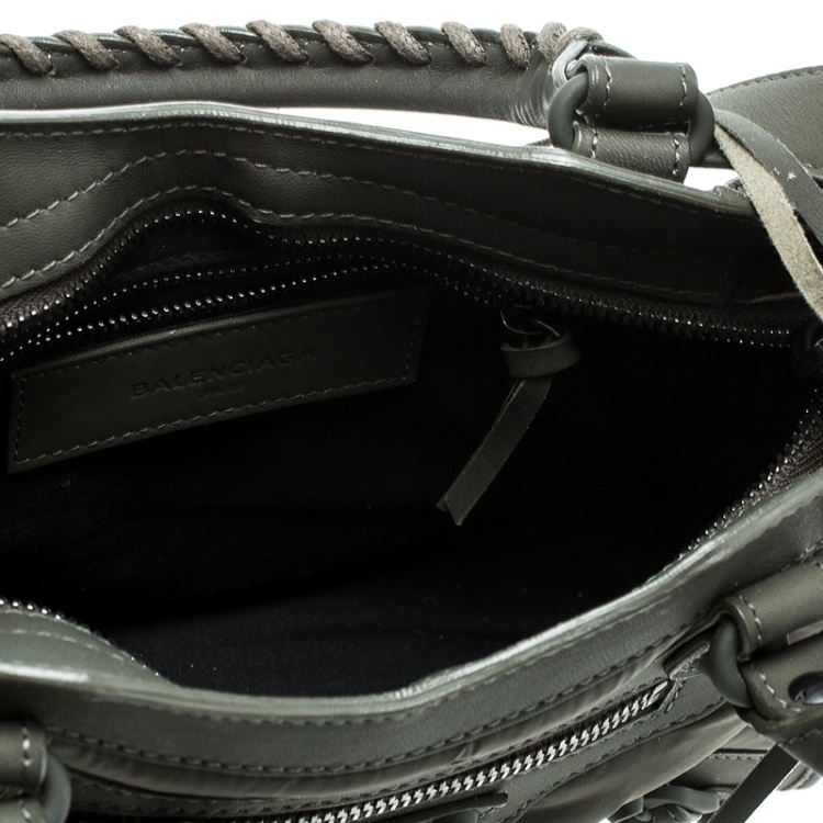Pre Owned Balenciaga Khaki Nylon and Leather Mini Covered Hardware City Bag