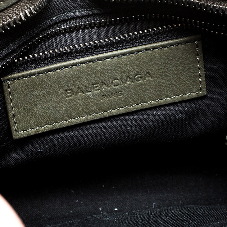 Pre Owned Balenciaga Khaki Nylon and Leather Mini Covered Hardware City Bag