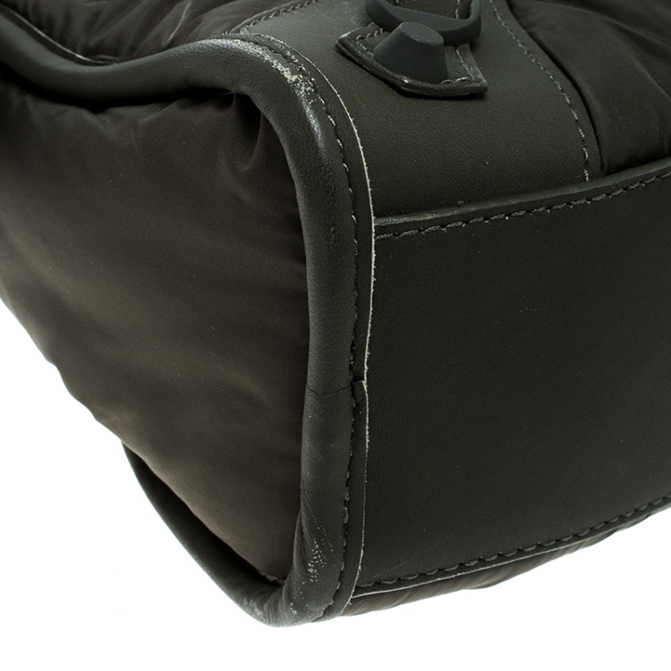 Pre Owned Balenciaga Khaki Nylon and Leather Mini Covered Hardware City Bag