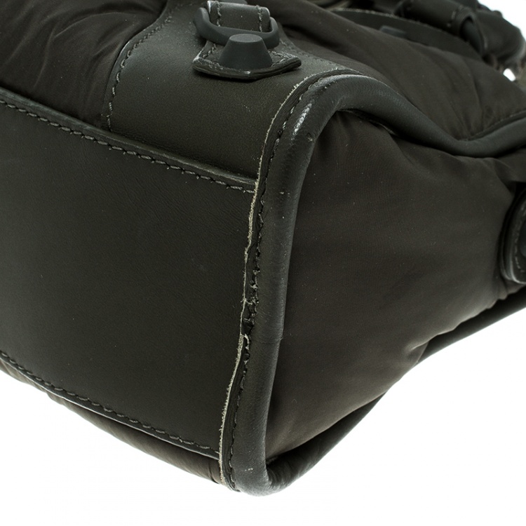Pre Owned Balenciaga Khaki Nylon and Leather Mini Covered Hardware City Bag