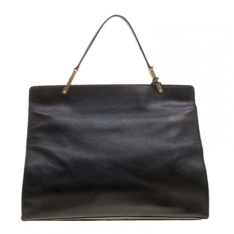 Pre Owned Balenciaga Black Leather and Ostrich Le Dix Cartable Top Handle Bag