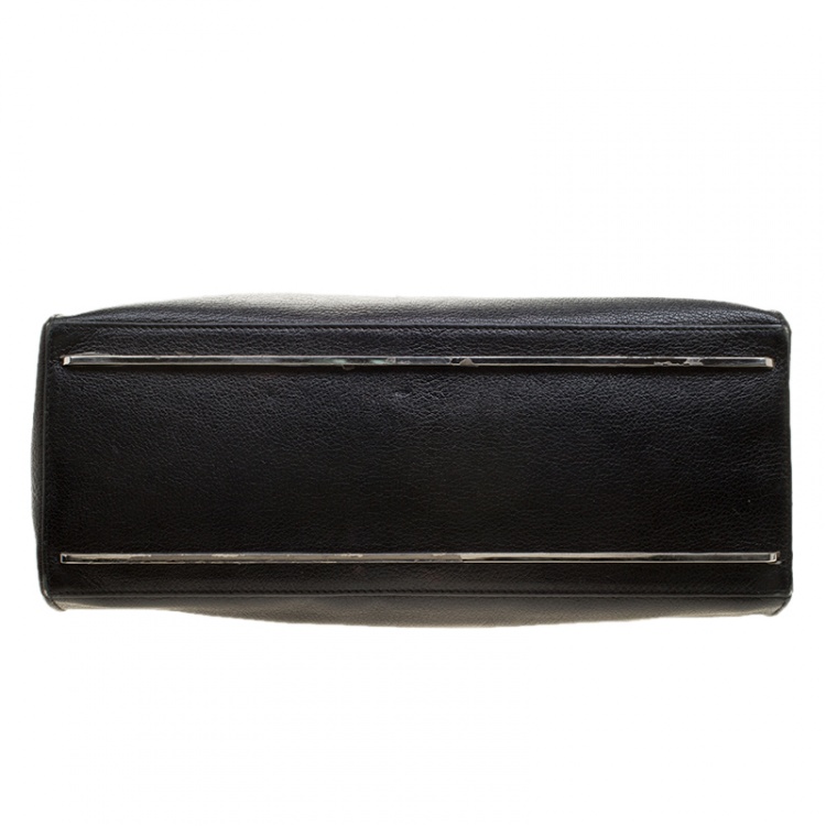 Pre Owned Balenciaga Black Leather and Ostrich Le Dix Cartable Top Handle Bag