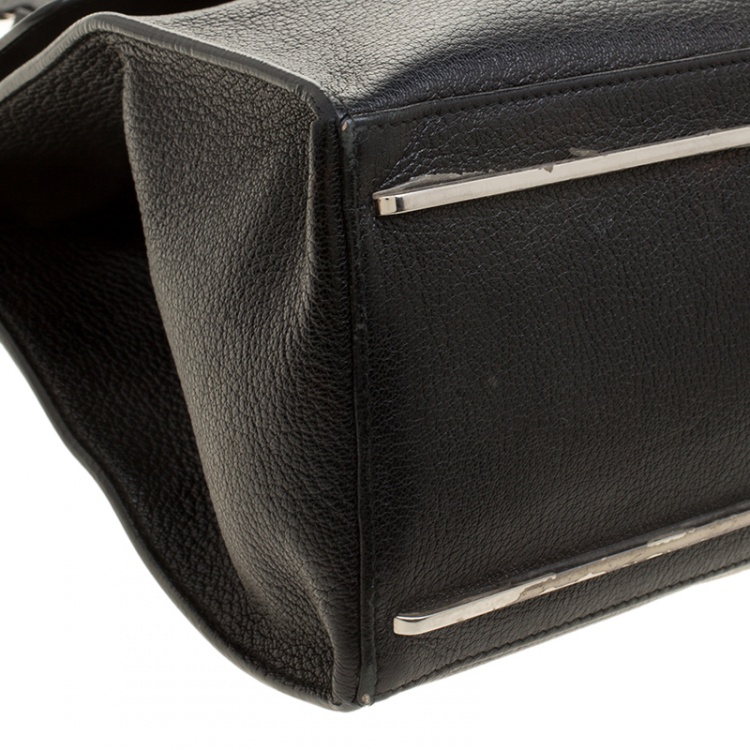 Pre Owned Balenciaga Black Leather and Ostrich Le Dix Cartable Top Handle Bag