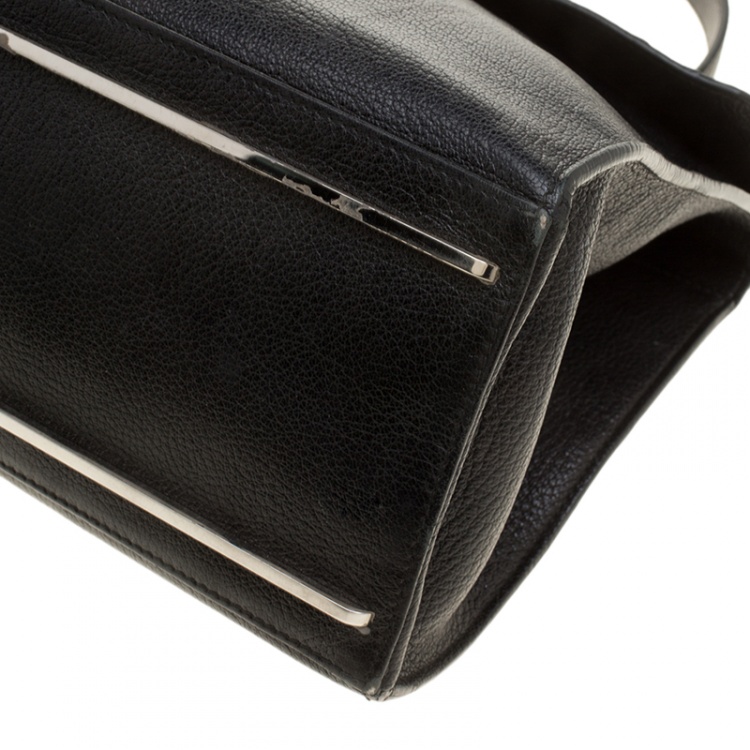 Pre Owned Balenciaga Black Leather and Ostrich Le Dix Cartable Top Handle Bag