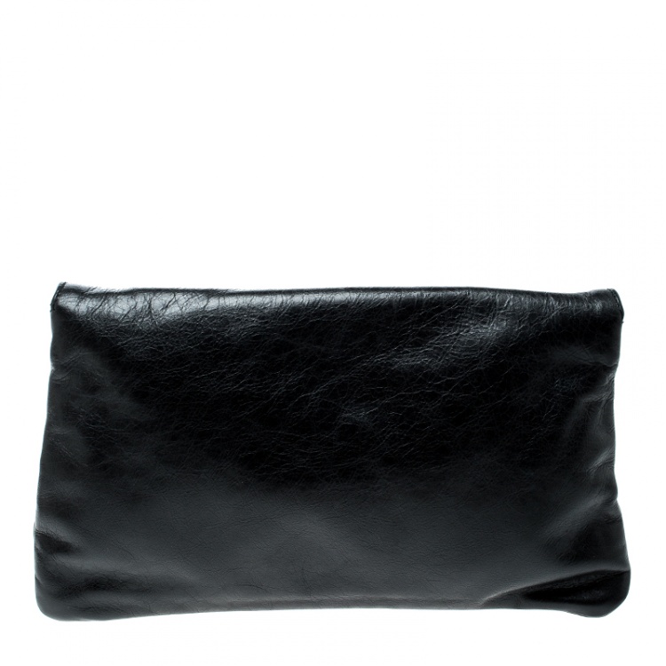 Pre Owned Balenciaga Black Leather Giant Envelope Flap Clutch