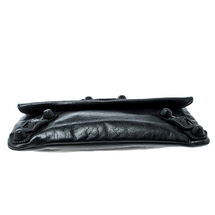 Pre Owned Balenciaga Black Leather Giant Envelope Flap Clutch