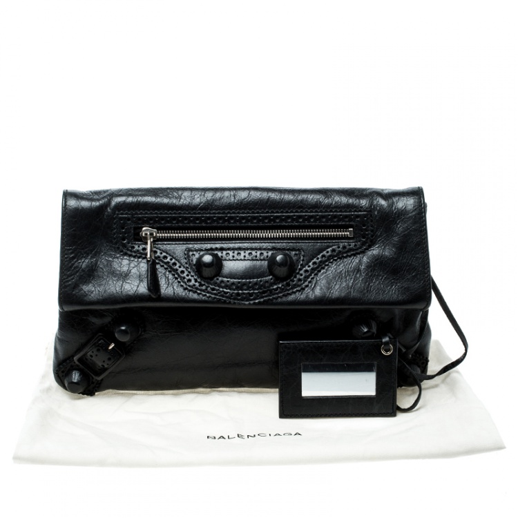 Pre Owned Balenciaga Black Leather Giant Envelope Flap Clutch