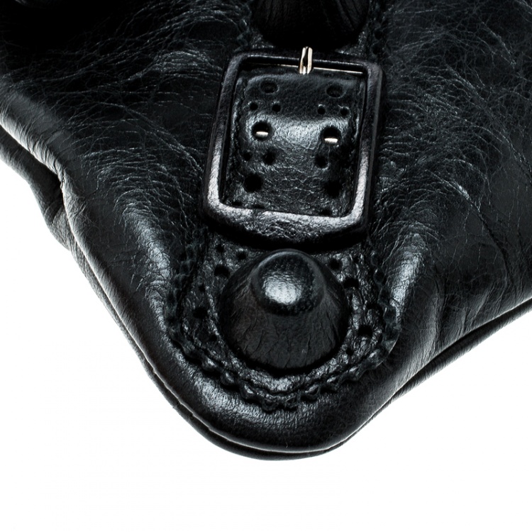 Pre Owned Balenciaga Black Leather Giant Envelope Flap Clutch