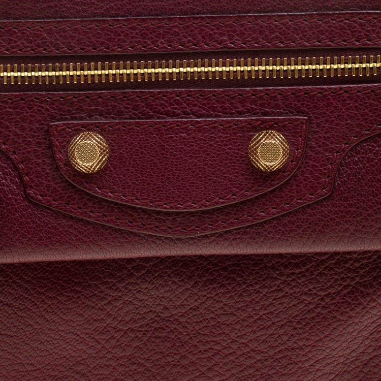 Pre Owned Balenciaga Bordeaux Leather Giant 12 Gold Hardware Envelope Clutch
