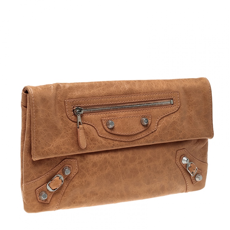 Pre Owned Balenciaga Caramel Leather Silver Hardware Envelope Clutch