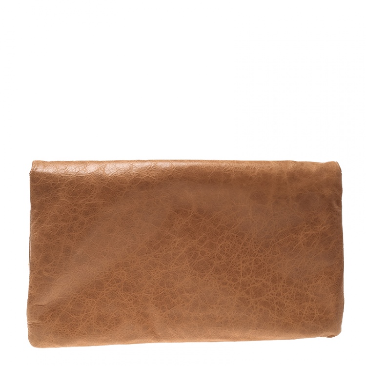 Pre Owned Balenciaga Caramel Leather Silver Hardware Envelope Clutch