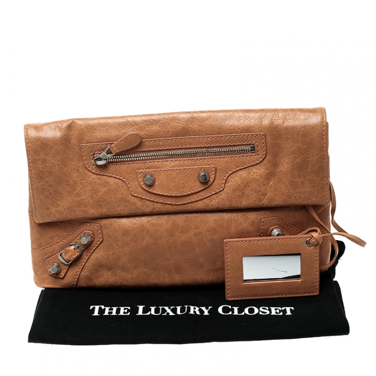 Pre Owned Balenciaga Caramel Leather Silver Hardware Envelope Clutch