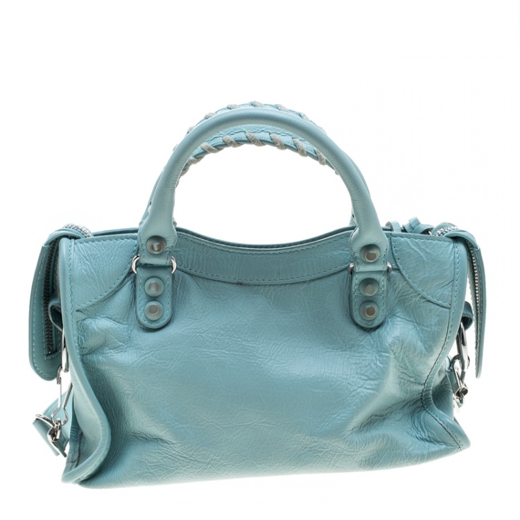 Pre Owned Balenciaga Vert Jade Leather Mini Covered Hardware City Bag