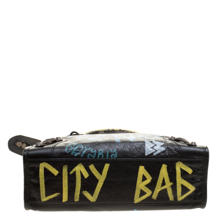 Pre Owned Balenciaga Black Graffiti Leather Small RH City Tote 