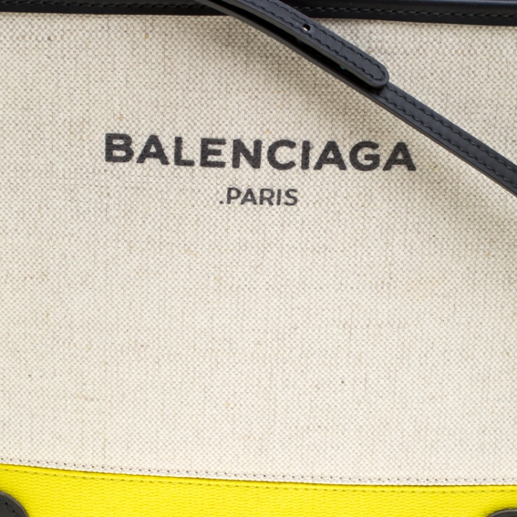 Pre Owned Balenciaga Light Beige/Yellow Canvas and Leather Pochette Bag