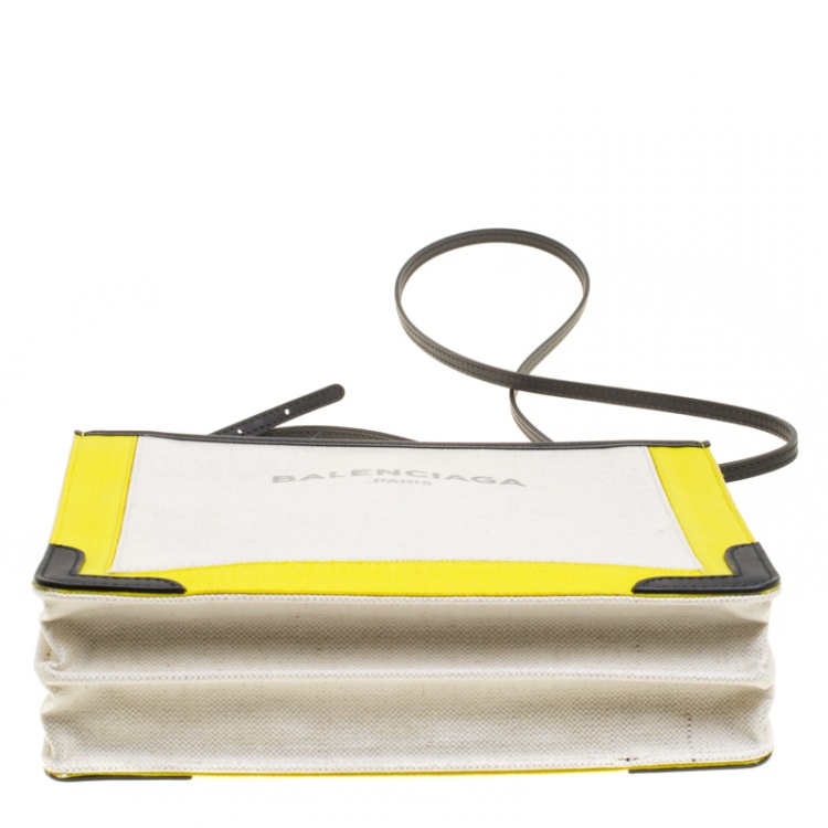 Pre Owned Balenciaga Light Beige/Yellow Canvas and Leather Pochette Bag