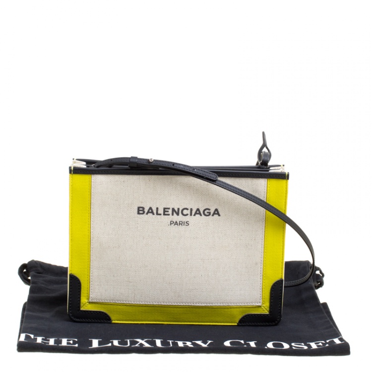 Pre Owned Balenciaga Light Beige/Yellow Canvas and Leather Pochette Bag