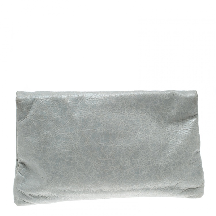 Pre Owned Balenciaga Grey Leather RH Foldover Clutch