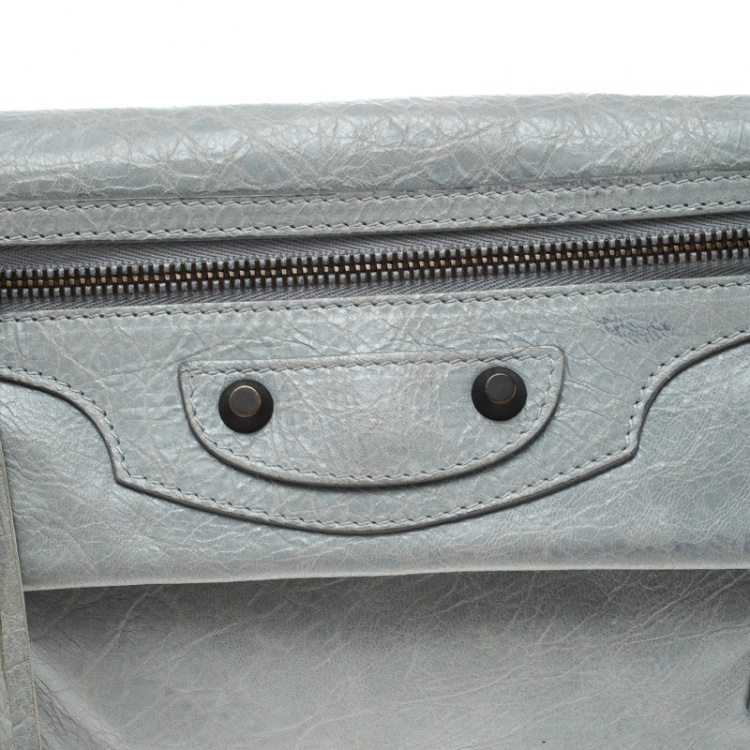 Pre Owned Balenciaga Grey Leather RH Foldover Clutch
