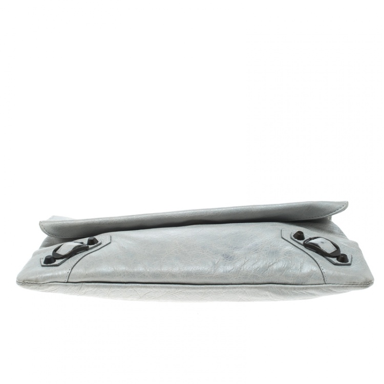 Pre Owned Balenciaga Grey Leather RH Foldover Clutch