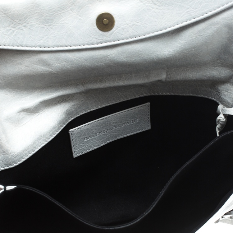 Pre Owned Balenciaga Grey Leather RH Foldover Clutch