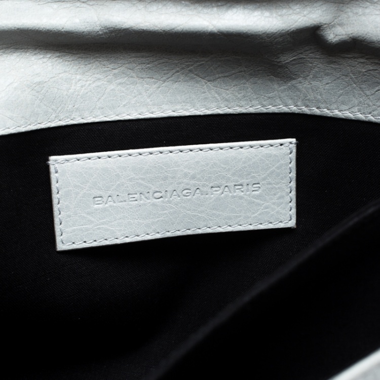 Pre Owned Balenciaga Grey Leather RH Foldover Clutch