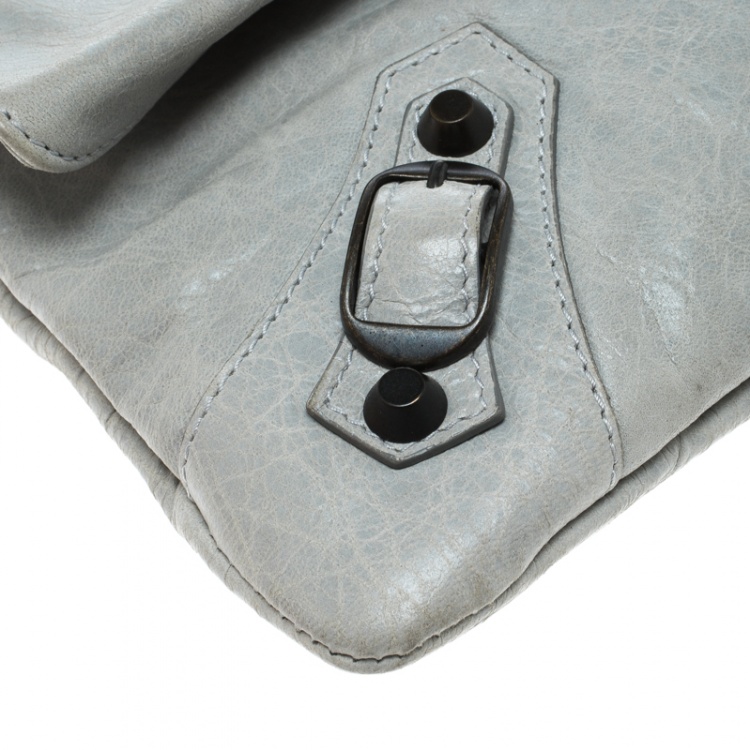 Pre Owned Balenciaga Grey Leather RH Foldover Clutch