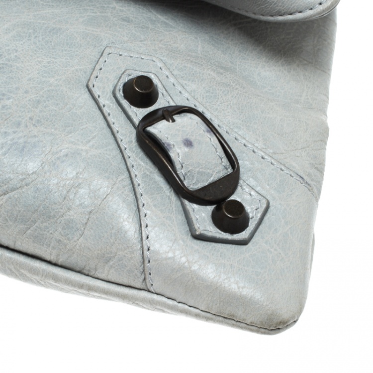 Pre Owned Balenciaga Grey Leather RH Foldover Clutch