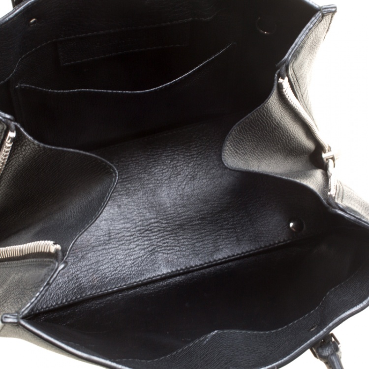 Pre Owned Balenciaga Black Leather Papier A6 Zip Top Handle Bag 