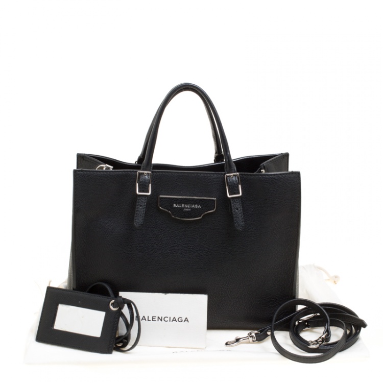 Pre Owned Balenciaga Black Leather Papier A6 Zip Top Handle Bag 