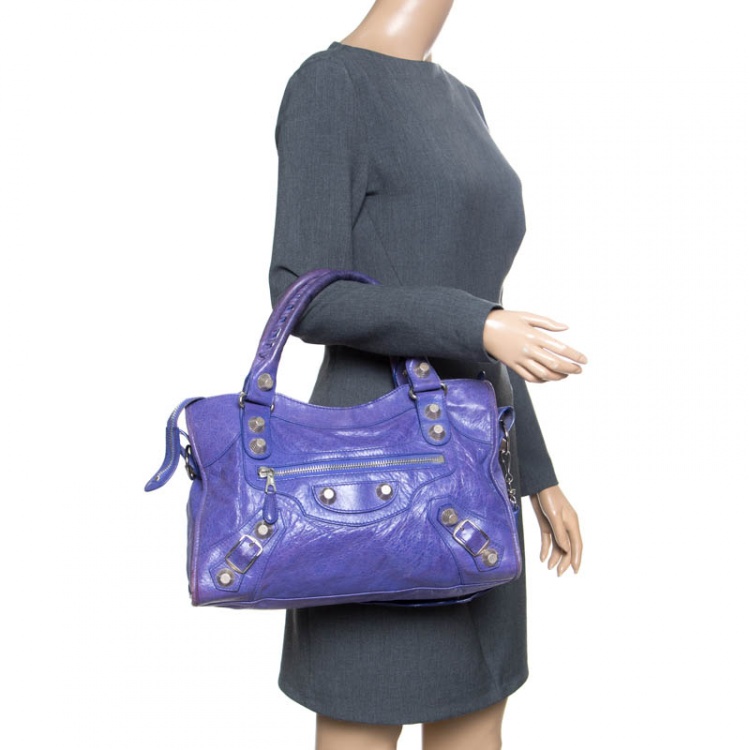 Pre Owned Balenciaga Lavander Leather Classic City Top Handle Bag